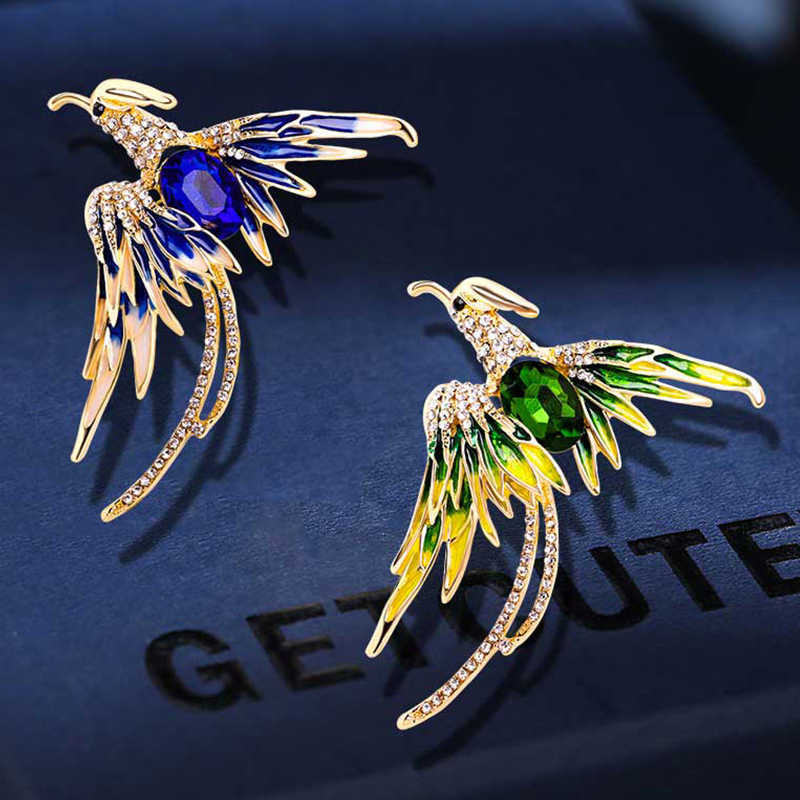 Pins broches nieuwe mode kristal phoenix vogel borst pluche dames strass rhinestone flight bird farty buckle sieraden geschenken g220523