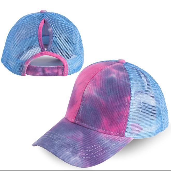 7 farben Tie Dye Candy Farbe pferdeschwanz Baseball Kappe Frauen Messy Bun Baseball Hut Snapback Caps Net Oberfläche Atmungsaktive Casual hüte de322