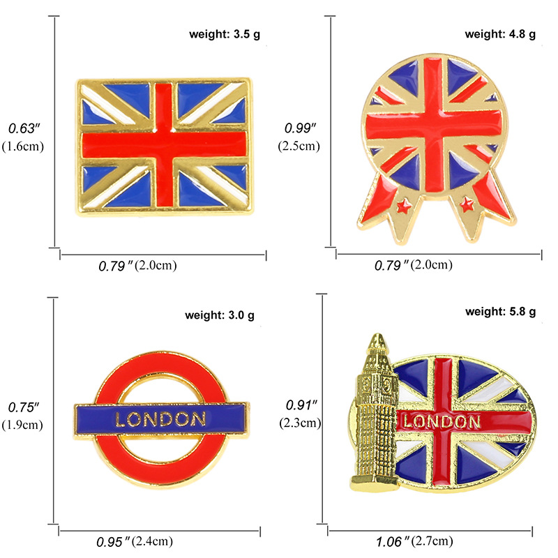 Creative Union Flag Brooch 개인화 된 건물 보석 보석 오일 만화 빅 벤 폰 부스 배지 PNIS 브로치 액세서리