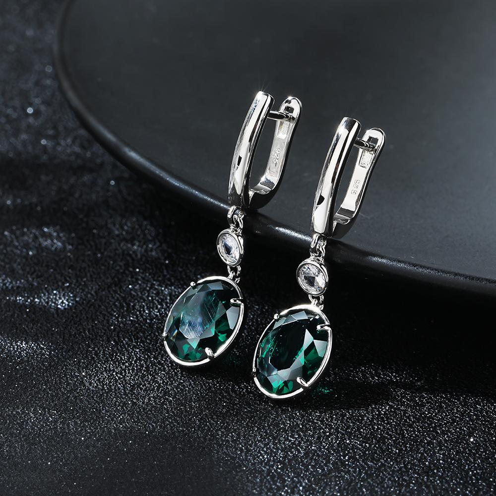 Knot Poulisa Oval Green Glass Zircon Drop Earrings for Women 925 Sterling Silver Cubic Zirconia Dangle Drops Earring S925 on Ear Ring