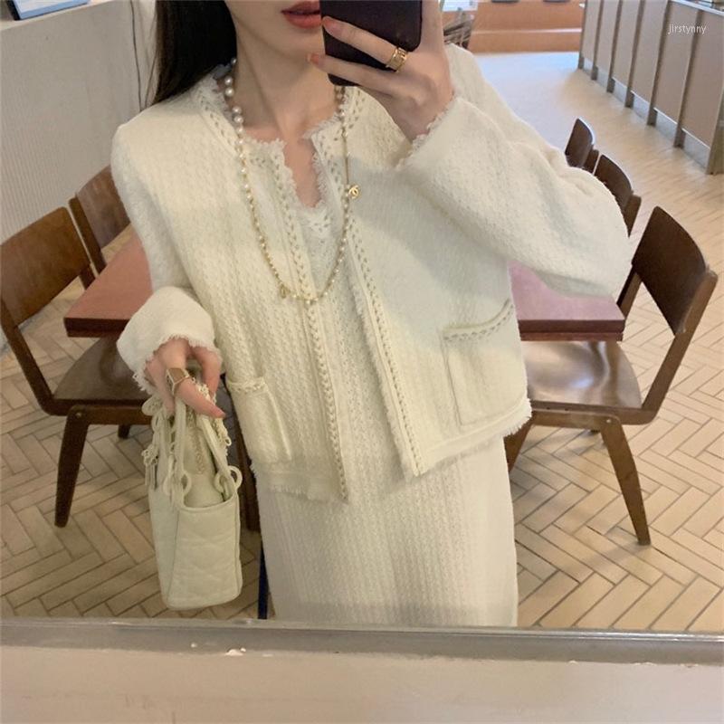 Work Dresses 2023 Autumn And Winter High-Grade Adult Lady Like Woman Light Luxury Vest Dress French Knitted Two-Piece Women's Clothing