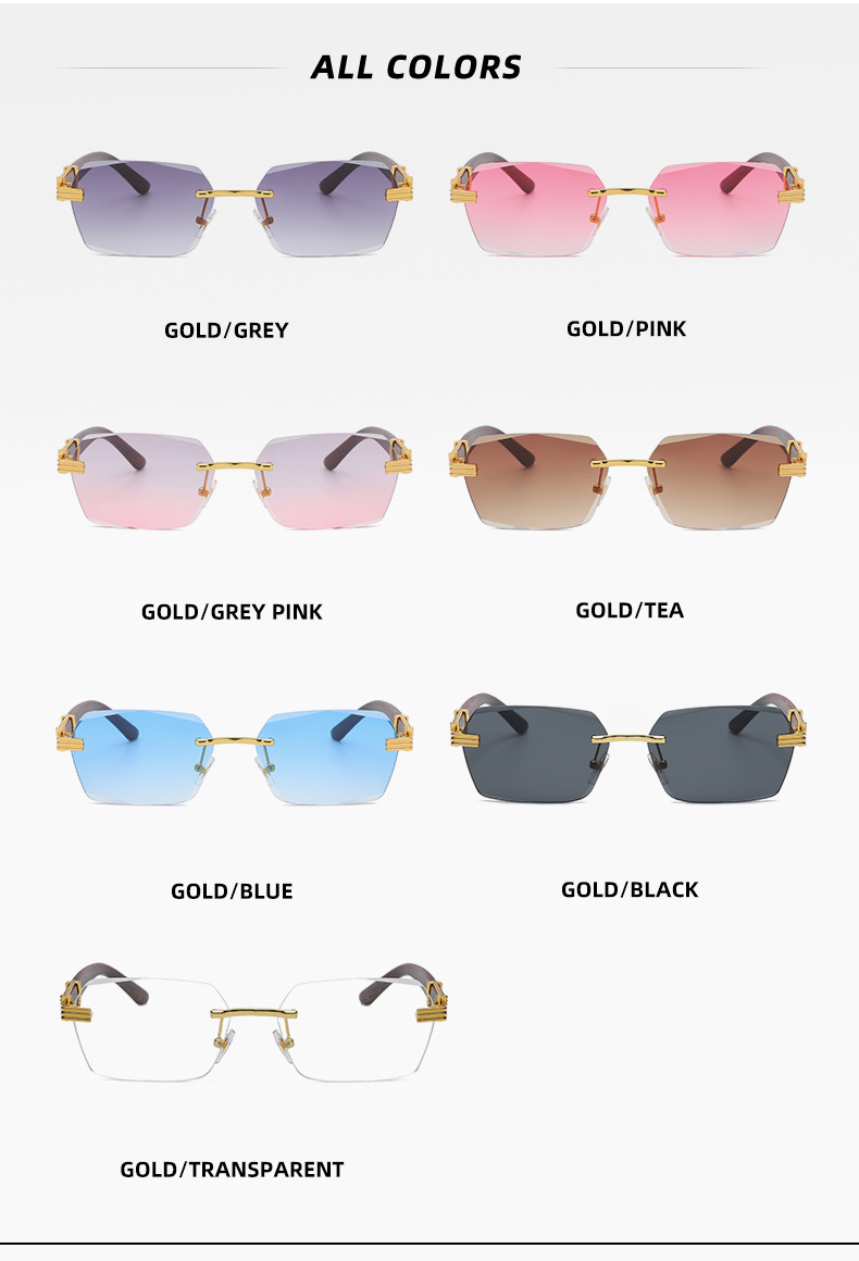 Vente en gros de lunettes de soleil superclear hommes lunettes de soleil sans monture personnalité style mélange couleurs prix usine.