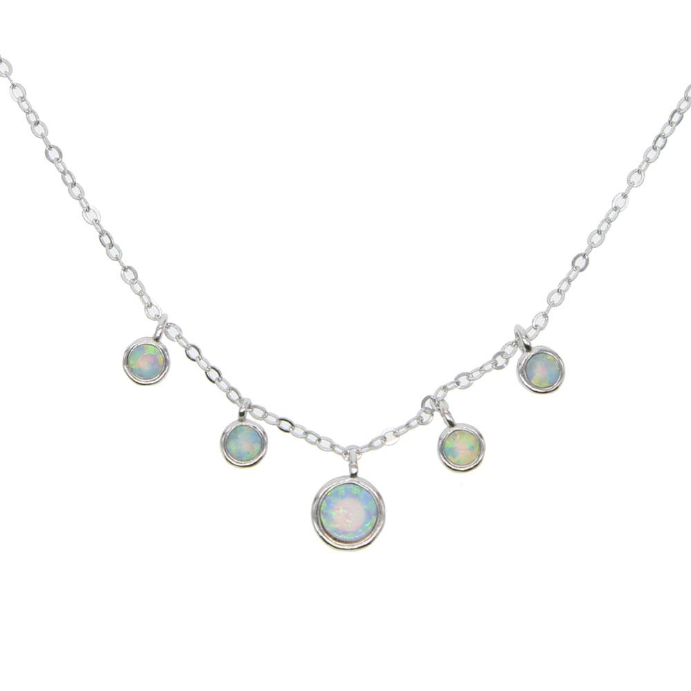 Necklaces 100% 925 Sterling Silver Rose Gold Fine White Fire Opal Stone Geometric Round Dot Charm Choker Necklace