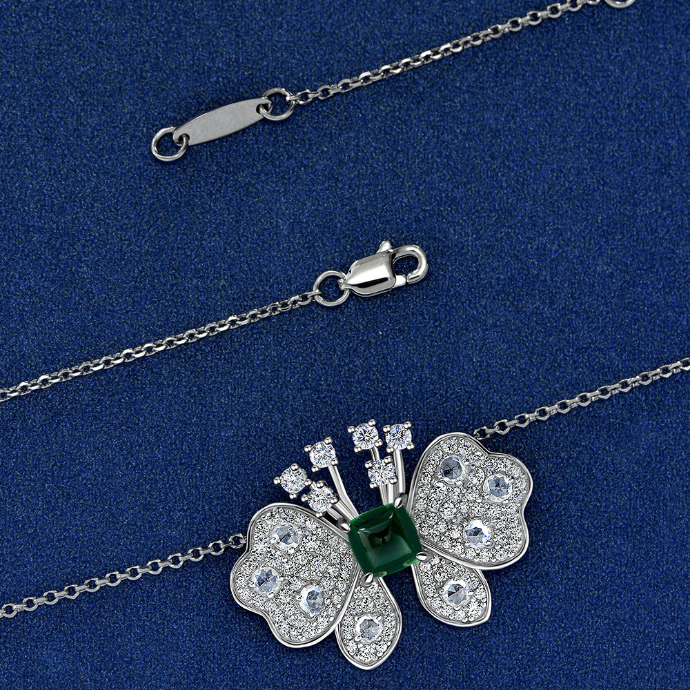 Butterfly Emerald Diamond Pendant 100% Real 925 Sterling Silver Party Wedding Pendants Halsband för kvinnors engagemangsmycken