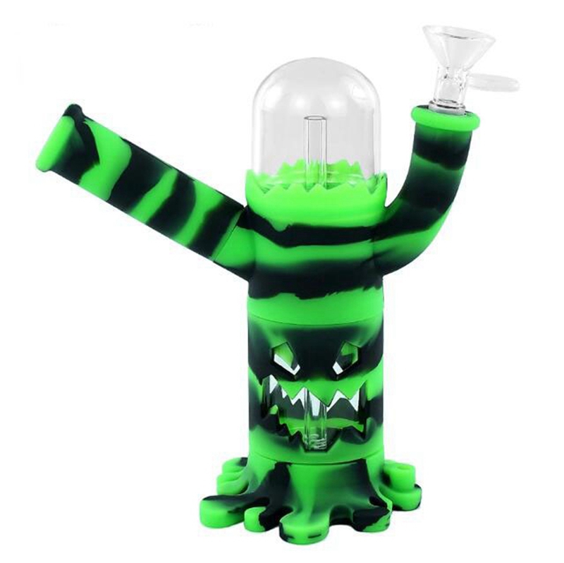 Kleurrijke siliconen bong pipes kit bubbler boom monster vorm kruid tabak glas glazen trechter kal