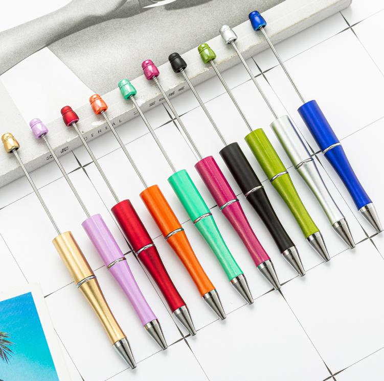Fashion Customizable Add A Bead DIY Pen Ballpoint Pens Plastic Beaded Pens Students Office School Supplies Writing Tool SN4159