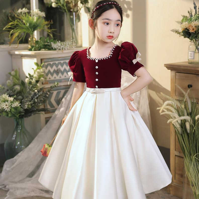 Girl's Jurken 4-14y Children's and Girls 'Winter Red Satin Silk Vintage Spaanse prinses prom jurk gebruikt voor trouwfeest Kerstmis Eid Al Fitr G220523