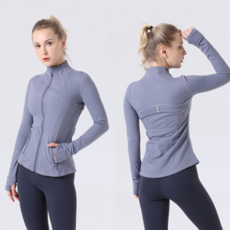 Lu-099 Fitness Femmes Veste De Sport Haut Col Montant Demi Fermeture Éclair À Manches Longues Serré Yoga Chemise Gym Pouce Athtic Manteau Gym Vêtements en gros 2023top