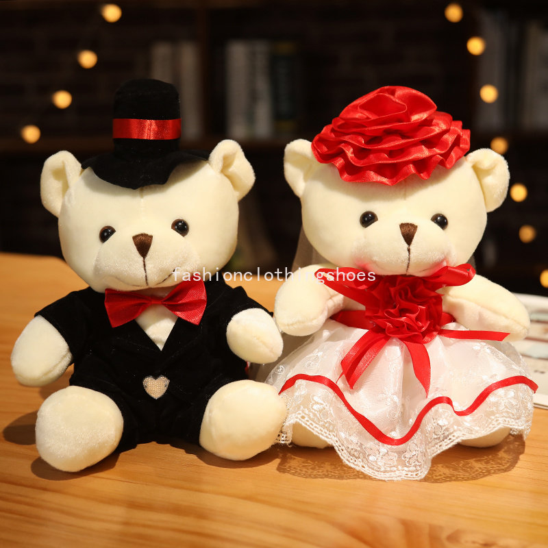 2 piècesmignon Couple ours de mariage jouets en peluche Kawaii chérie ours en peluche poupées peluches peluches amoureux filles cadeaux d'anniversaire