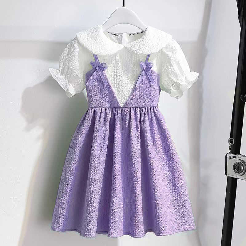 Girl's Dresses 2023 Summer Girls' New Thin Small Fresh Bow Dress Doll Neckline Clothing 1-10 Years Children's Baby Fashion Girl Princess Skills G220523