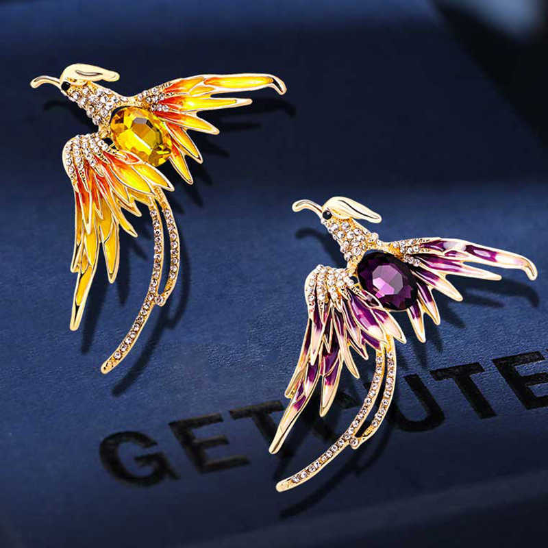 Stift broscher ny mode kristall phoenix fågel bröst plysch kvinnors strass flyg skönhet fågelparty spänne smycken gåvor g220523