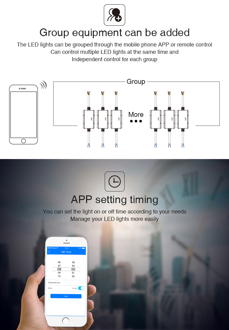 Miboxer WL5-WP su geçirmez 5 in 1 2.4G WiFi LED denetleyicisi DC12-36V MAX 20A Tek renk çift beyaz RGB RGBW RGB+CCT Şeridi