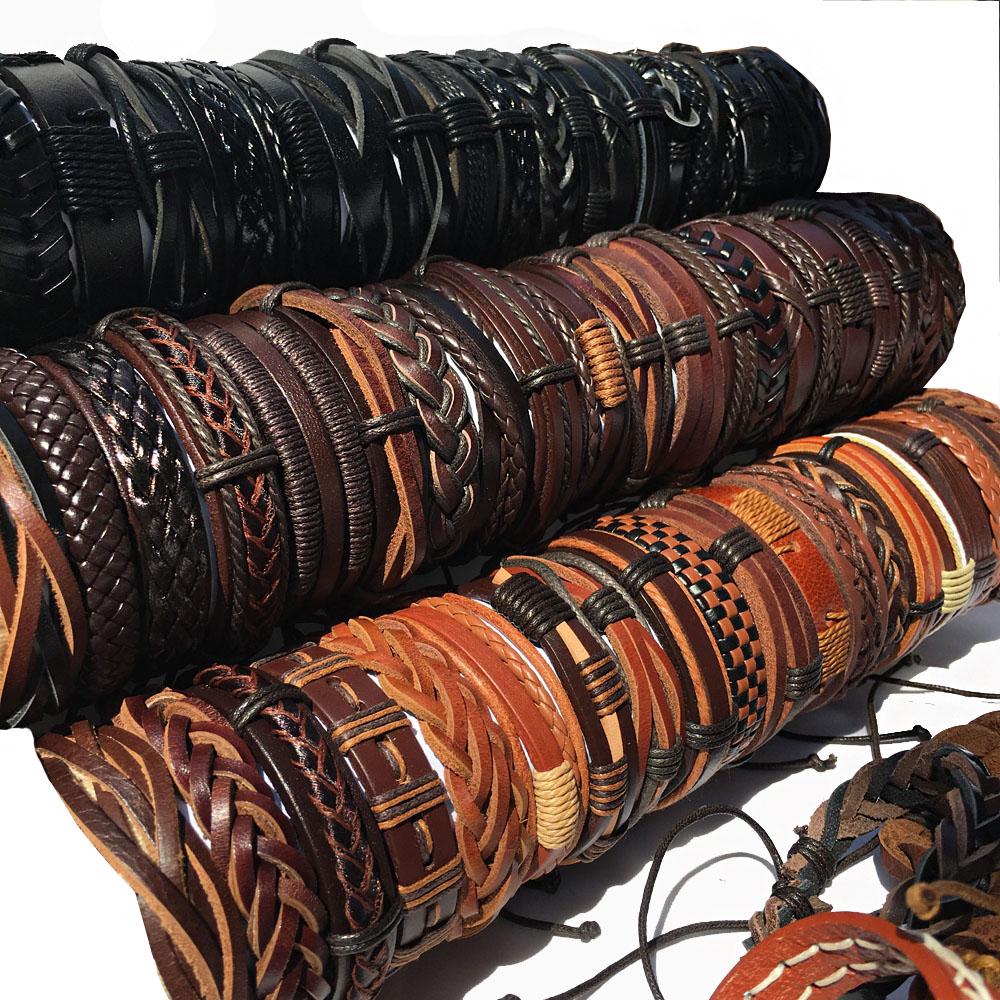 Bracelets en gros ensembles aléatoire 50 pièces multicolore mélange Styles tressé Ethinc Tribal cuir Bracelets pour hommes femmes MX16