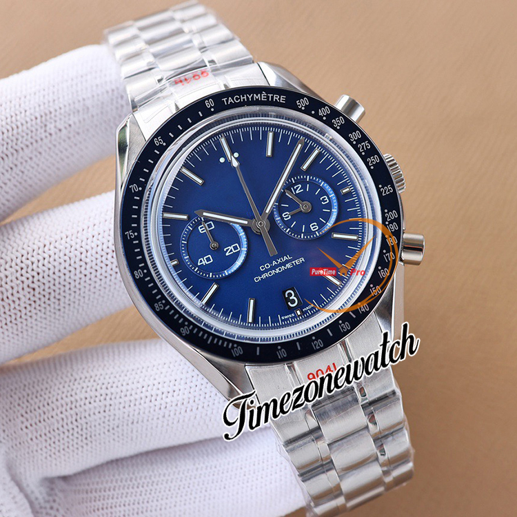 Nouveau 44mm Moonwatch 311.90.44.51.03.001 VK Quartz Chronographe Montre Homme Cadran Bleu Bracelet Acier Inoxydable Chronomètre Gents Montres TWOM Timezonewatch E463a5