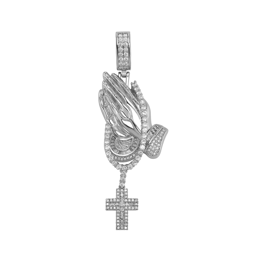 Hip Hop tocando as mãos Cruz pingentes colar colar de jóias religiosas de zircão completo
