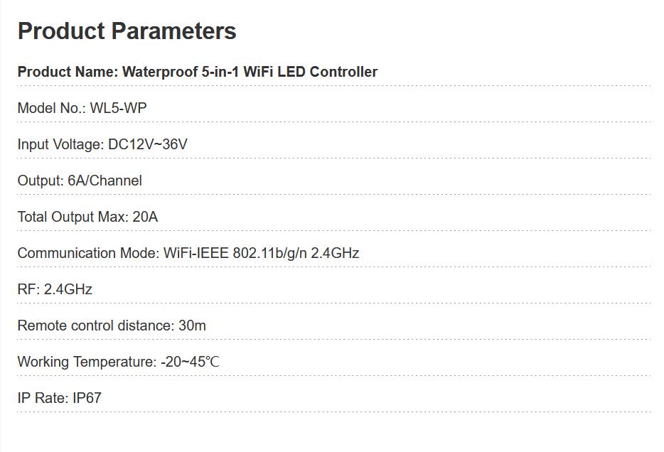 Miboxer WL5-WP su geçirmez 5 in 1 2.4G WiFi LED denetleyicisi DC12-36V MAX 20A Tek renk çift beyaz RGB RGBW RGB+CCT Şeridi