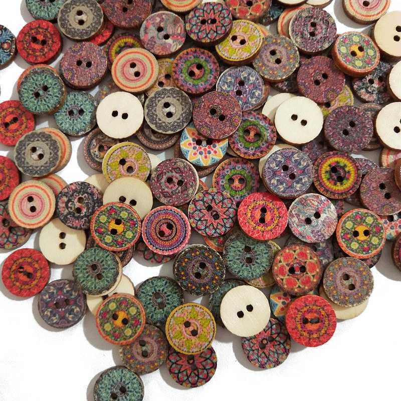 Sewing Notions Tools 15-25mm retro wooden buttons with 2 holes handmade sewn scraper clothing buttons DIY craft accessories gift card decoration P230523
