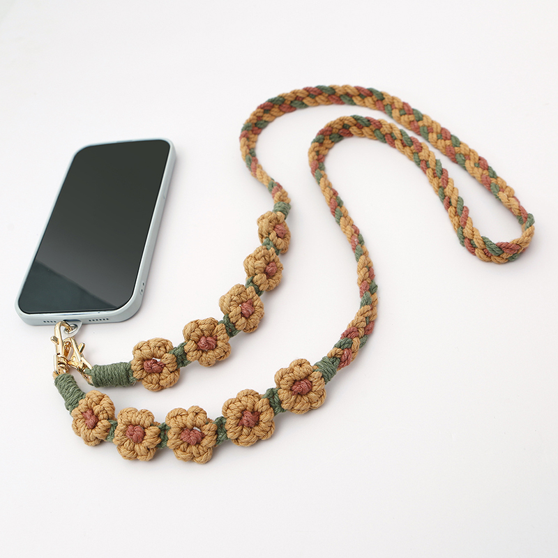 Vintage fleur téléphone corde bricolage tissé porte-clés clé lanières femmes sac lanières