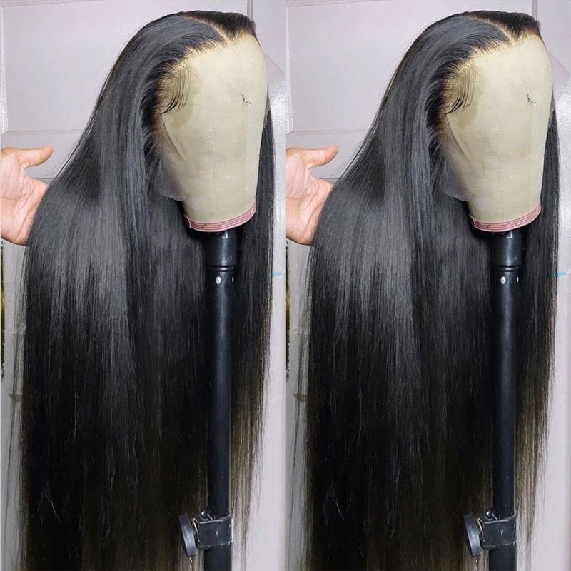 32 inç Süper uzun düz sentetik peruk, bebek saçı ısıya dayanıklı fiber doğal kahverengi saçlı soku orta kısım dantel peruk