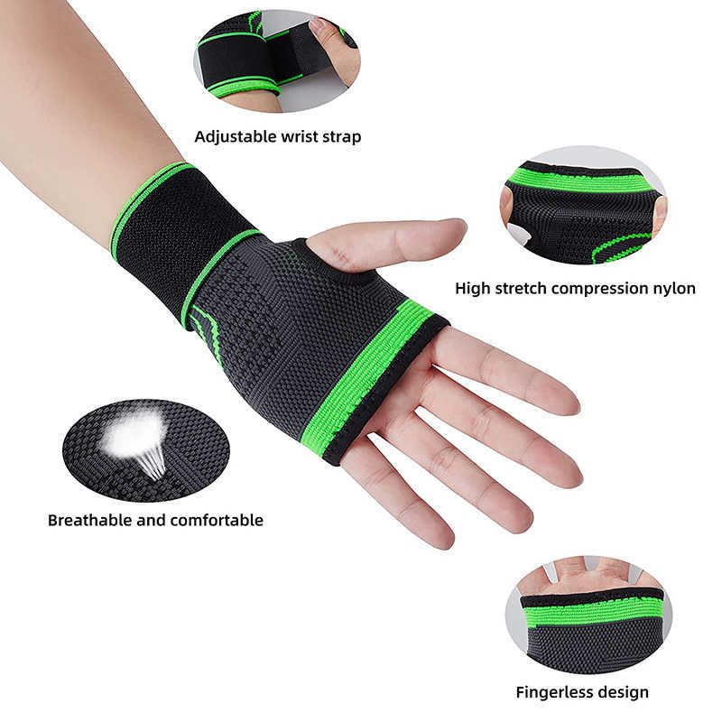 Gym Sports Brace Support Adjustable Wrist Strap Compression Gloves for Carpet Tunnels P230523 cool