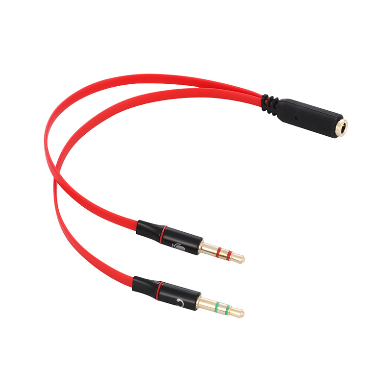 19CM Noodle 3.5mm Gold Plated Audio Mic Y Splitter Cable Headphone Adapter Female To 2 Male Cable for PC Laptop etc Red White 