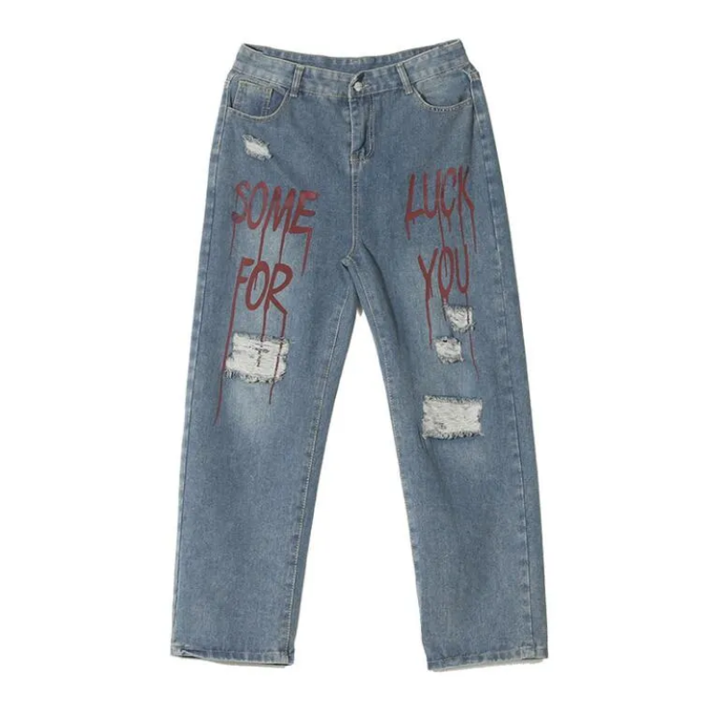 Jeans pour hommes Y2k vêtements High Street Hip Hop lavé en détresse lettre imprimé hommes mode jambe droite jambe large pantalon Couple ample