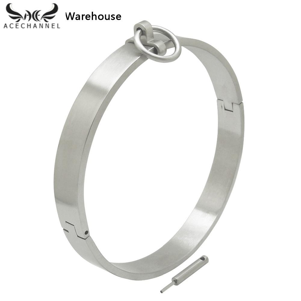 Torques ACECHANNEL brushed matte stainless steel slave collar locking choker men women necklace fetish wear torque jewelry