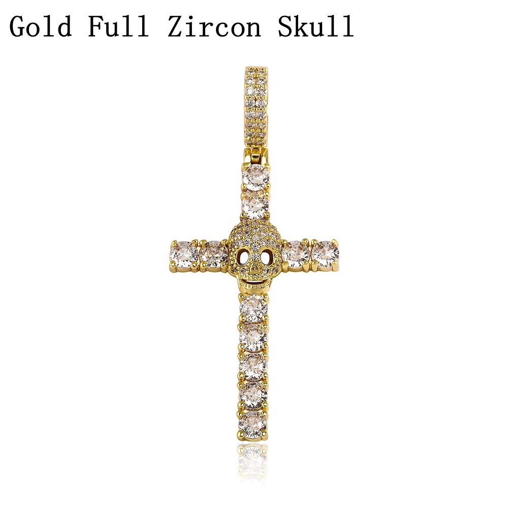 Hip Hop Skull Cross Pendant Necklace 14K Real Gold Plated Jewelry Women Men Gift