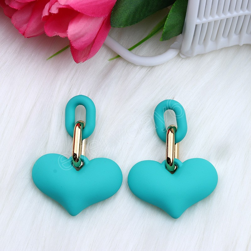 Rose Color Heart Drop Earrings For Women Girl Korean Love Dingle Glaze Estetic Daily Life Simple Jewelry Long Party Earrings