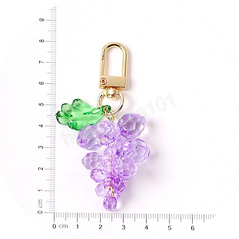 Cute 3D Grapes Keychain Rhinestone Arylic Crystal Pompom Car Keychain Key Chain Charm Pendant Ring Accessories Women Girl