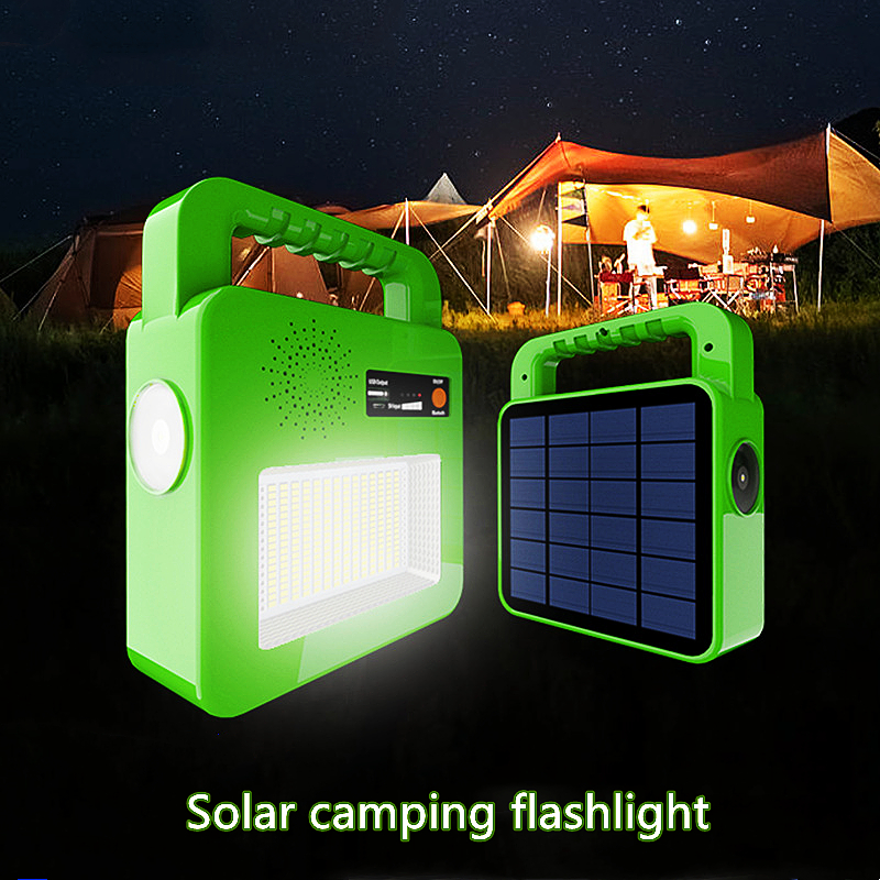 Lampe de poche LED avec haut-parleur, projecteur portable 240 LED, 5 modes d'éclairage, alimentation solaire avec chargement USB, lumière de batterie de grande capacité pour camping, randonnée 6000 K