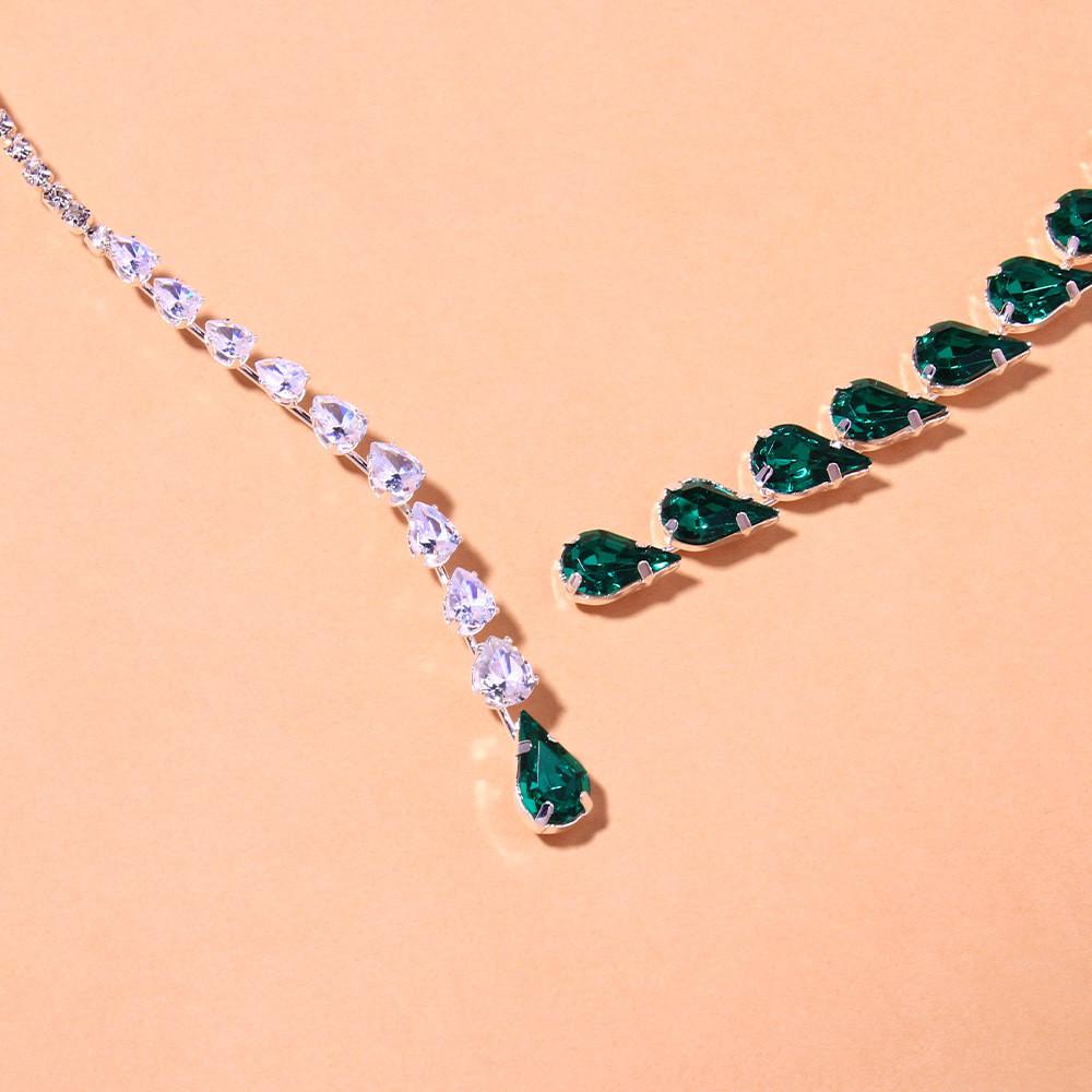 Halsketten Vintage grüner Zirkon Strass Braut Wassertropfen offene Halsband Halskette Abschlussball Hochzeit Schmuck für Frauen Kristallkragen Halskette