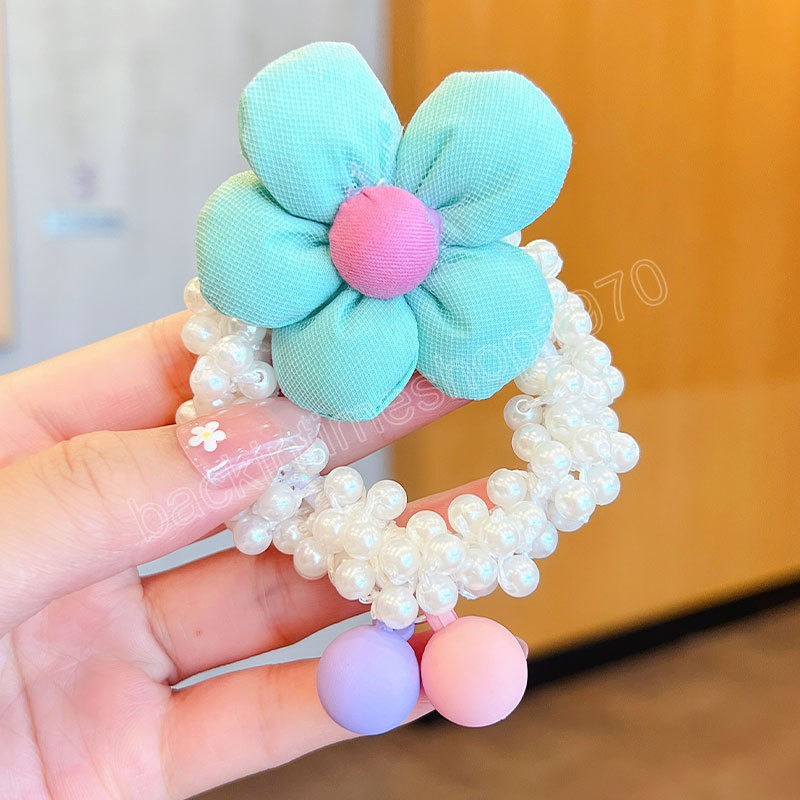 Barn Pearl Flower Crown Elastic Hair Bands Girls Sweet Scrunchies Rubber Bands Ponytail Holders Barn Hårtillbehör