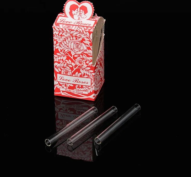 Tubo dritto in vetro bruciatore a nafta con scatola 36 pezzi in una scatola Love Rose Hand Pipes Glass Tube Smoking