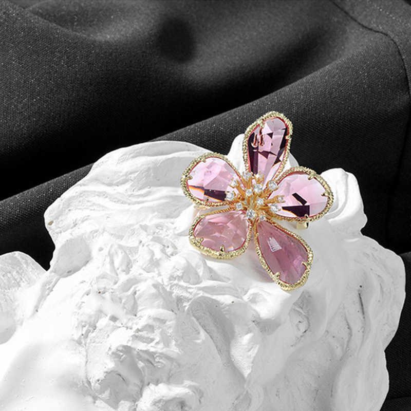 Pins Brooches Shiny crystal flower brooch for women's colorful zirconia flower lapel pin set sweater badge brooch jewelry gift G220523