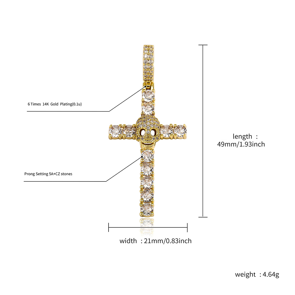 Hip Hop Skull Cross Cross Naszyjnik 14K prawdziwa złota biżuteria Kobiety kobiety Prezent