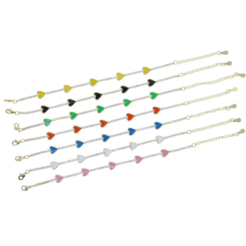 Bracelets en émail néon coloré, 5 pièces, breloque en forme de cœur, chaîne de Tennis fine, couleur or arc-en-ciel, tendance, cadeau pour petite amie pour femmes