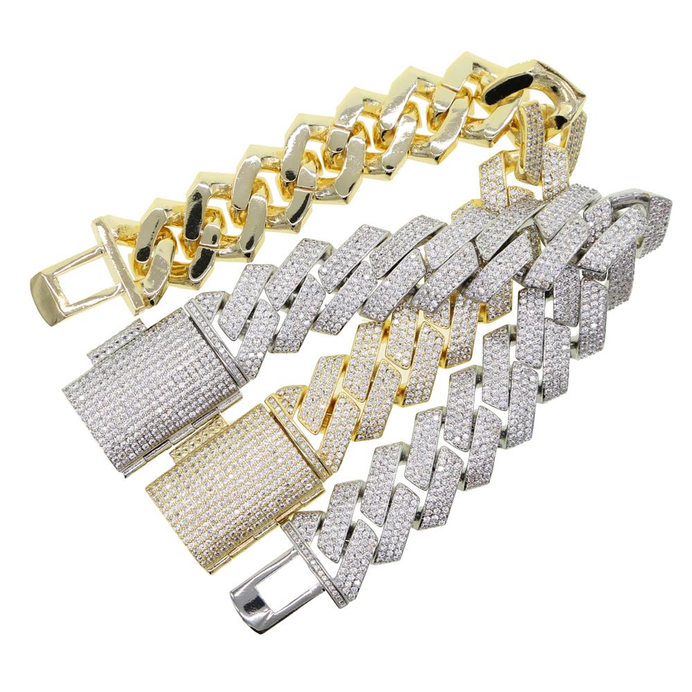 Bracciali 19mm Bracciale a maglia cubana bicolore Micro Pave Bracciale a catena con zirconi cubici AAA 3 file Fascino Bling ghiacciato Gioielli da uomo Hip Hop