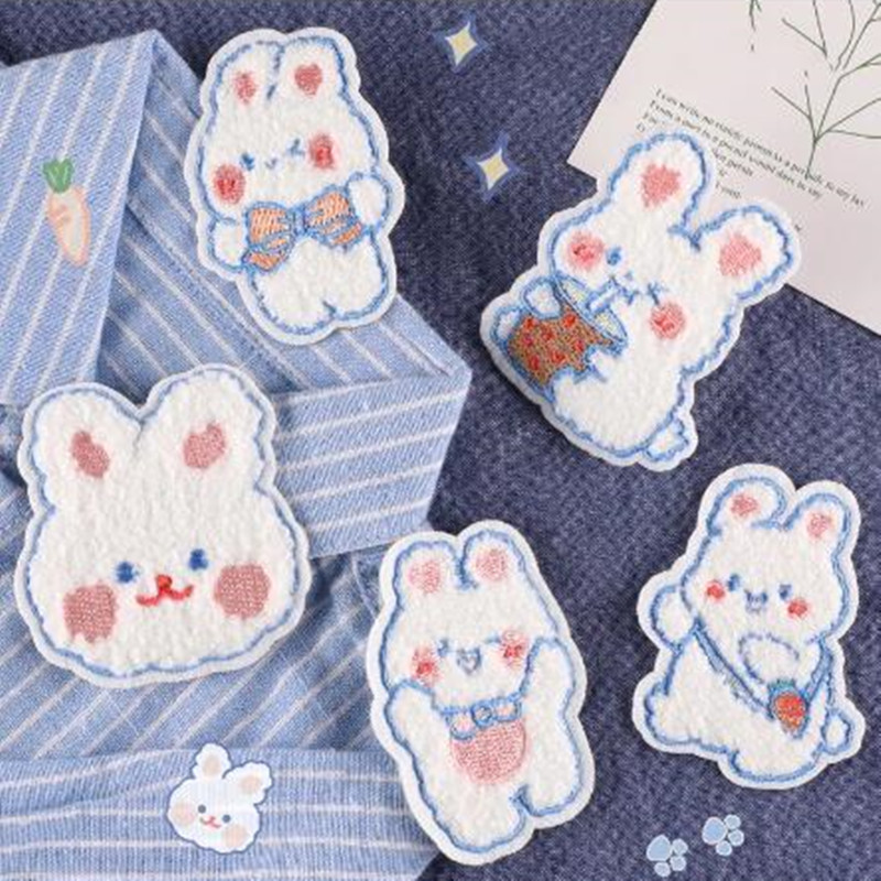 Chenille Bunny Brodery Cartoon Cute Rabbit Patch Badge Clothing Accessories Hat Decoration Diy Brodery Stickers Patches