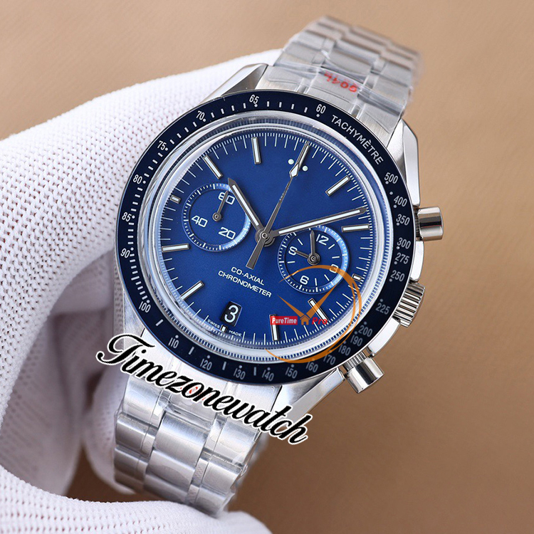 Nouveau 44mm Moonwatch 311.90.44.51.03.001 VK Quartz Chronographe Montre Homme Cadran Bleu Bracelet Acier Inoxydable Chronomètre Gents Montres TWOM Timezonewatch E463a5