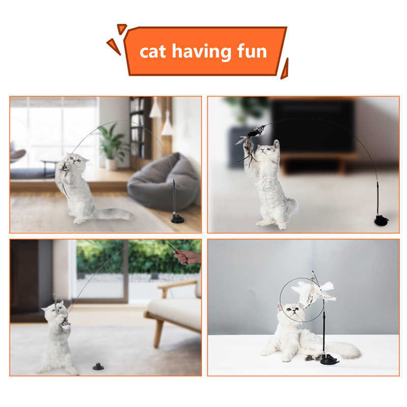 Cat Cat Toys Teaser Simulazione Uccello Giocattolo interattivo Divertente Uccello di piume con campana gattino che gioca a bacchetta con ventosa Accessori gatti giocattolo G230520