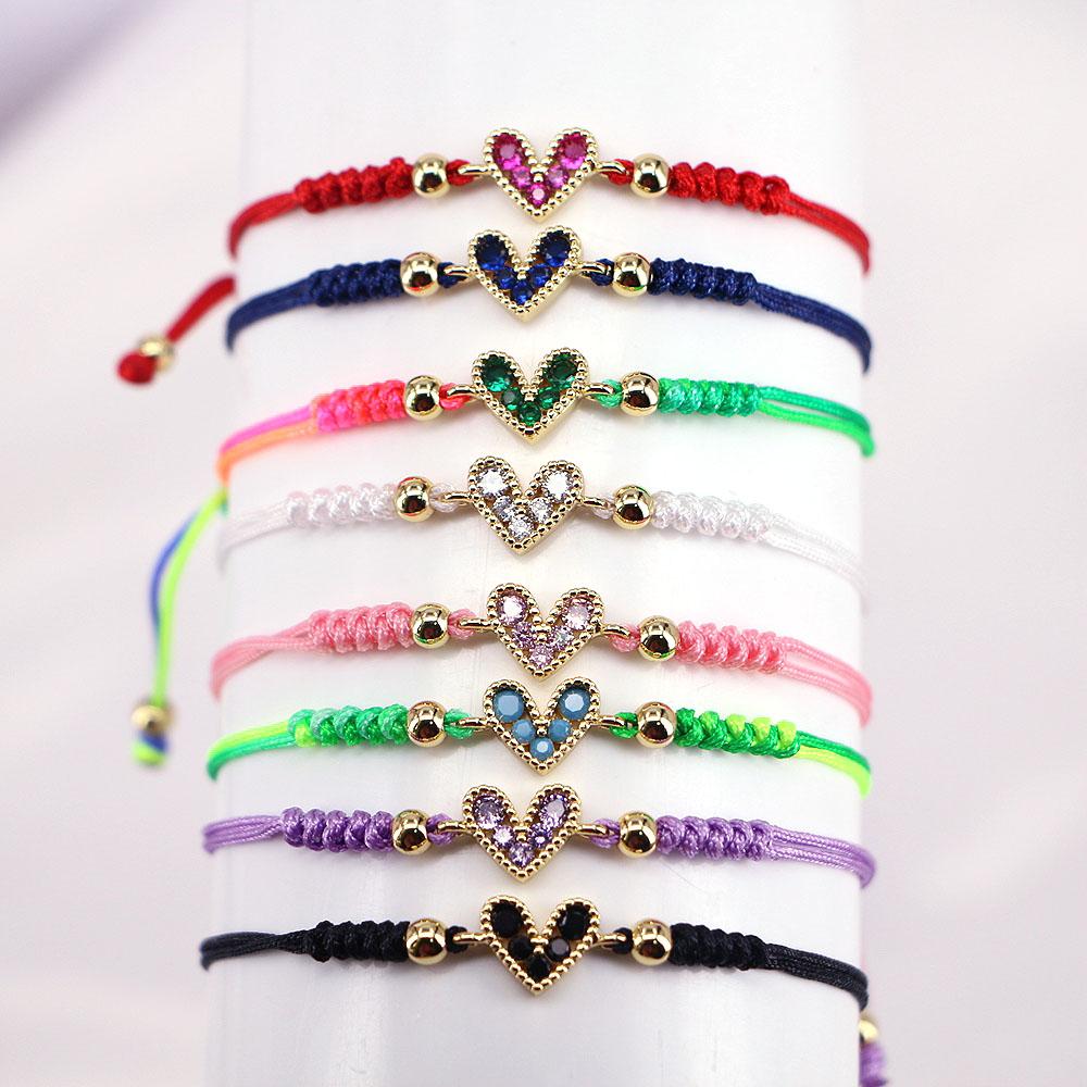 Bangle Hartvormige Liefde Regenboog Gevlochten Armband Eenvoudig Trendy Dames Draad Sieraden Cadeau Zomer Charme Touw Koorden Armbanden Nieuw