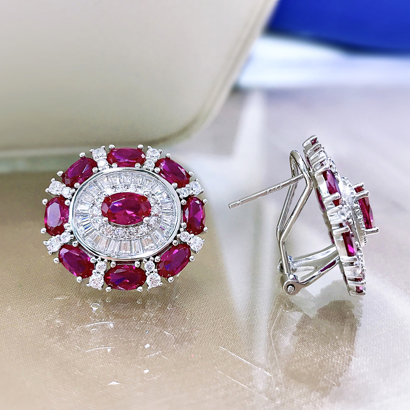 Vintage Ruby Diamond Stud Earring 925 Sterling Silver Engagement Wedding Earrings for women Bridal Statement Party Jewelry