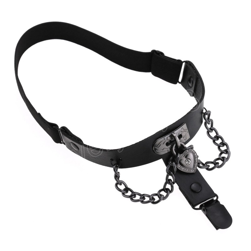 Punk PU Leder Bein Oberschenkel Ring Hosenträger Strümpfe Elastische Strumpfband Schwarz Kette Herz Bein Kette Harness Körper Schmuck