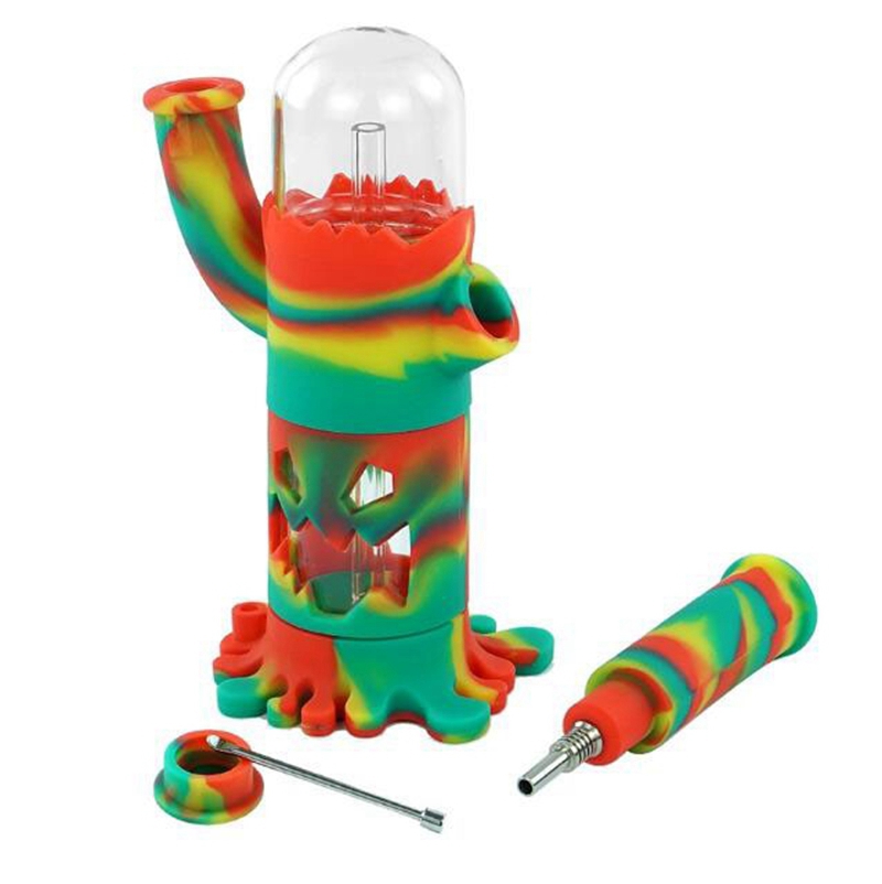 Dernier kit de tuyaux de bang en silicone coloré Bubbler Tree Monster Style Dry Herb Tabac Verre Entonnoir Bol Cuillère Pipe À Eau Portable Narguilé Fumer Porte-Cigarette Tube