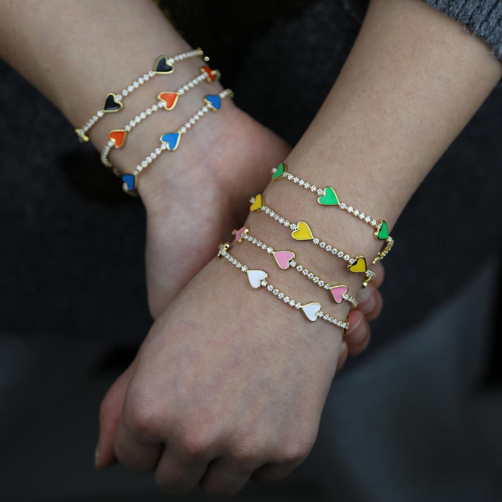 Bracelets ful Neon Enamel Heart Charm Thin Cz Tennis Chain Gold Color Rainbow Trendy Women Girlfriend Gift Bracelet