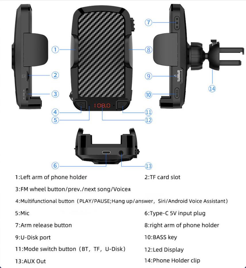 ユニバーサルカーフォンホルダーエアベントグラビティスタンド多機能Bluetooth FMトランスミッターカーキットMP3調節具プレーヤーCS14