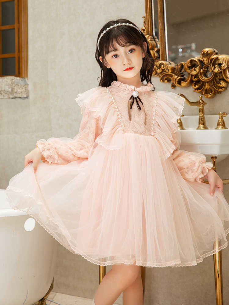 Robes de fille élégante fille blanche Lolita princesse fête d'anniversaire dentelle sangle graphique mariage enfants robe Vintage vêtements G220523