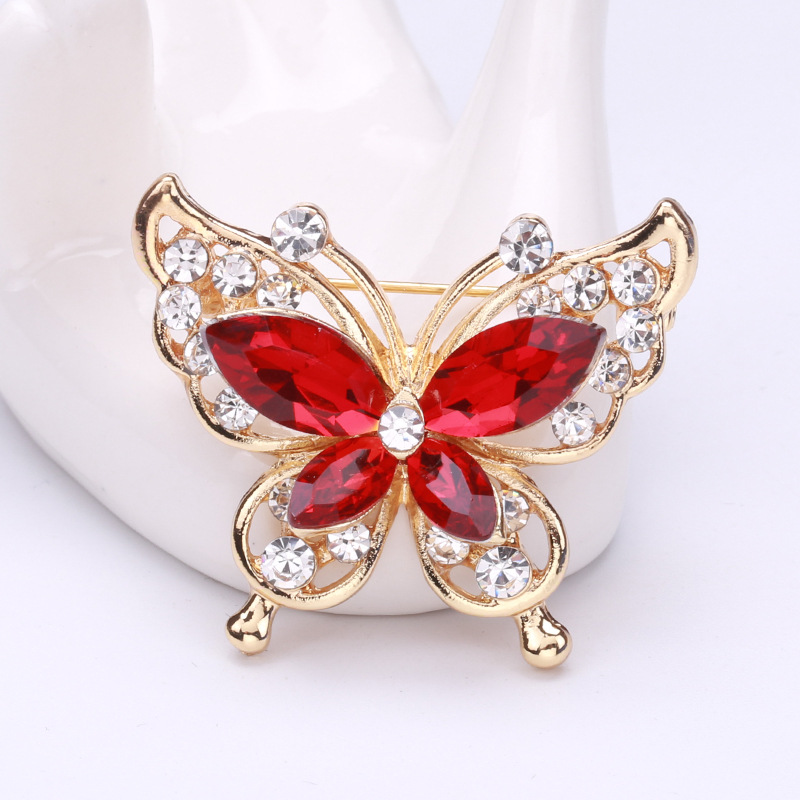 Brooch Fashion Beauty Women Gold Zinc Alloy Crystal Flower Butterfly Insect Pins