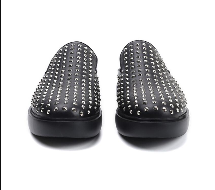 Black Rivets Boats Half Slippers Thick heel Comfort Leisure Shoes Gentlemen Handmade Lazy Shoes Big Size 38-45